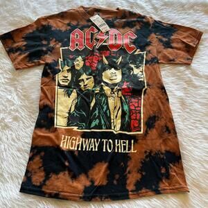 Black and Orange Tie Dye AC/DC Band Short Sleeve T-Shirt